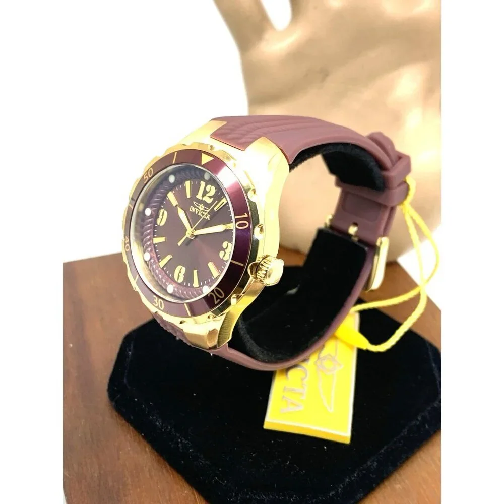 Invicta Women's Watch 17485 Angel Quartz Gold Tone Case Rubber Strap 38mm